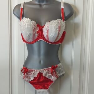 Explore Beauty Red and White Lace Lingerie Set